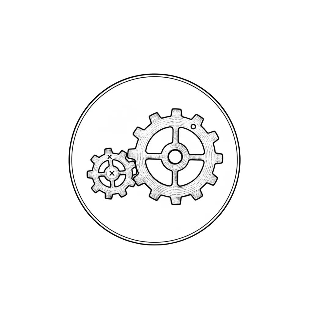 Two interlocking gears, one with 13 teeth and one with 17, with a single marked tooth that meets its partner only once per 221 turns