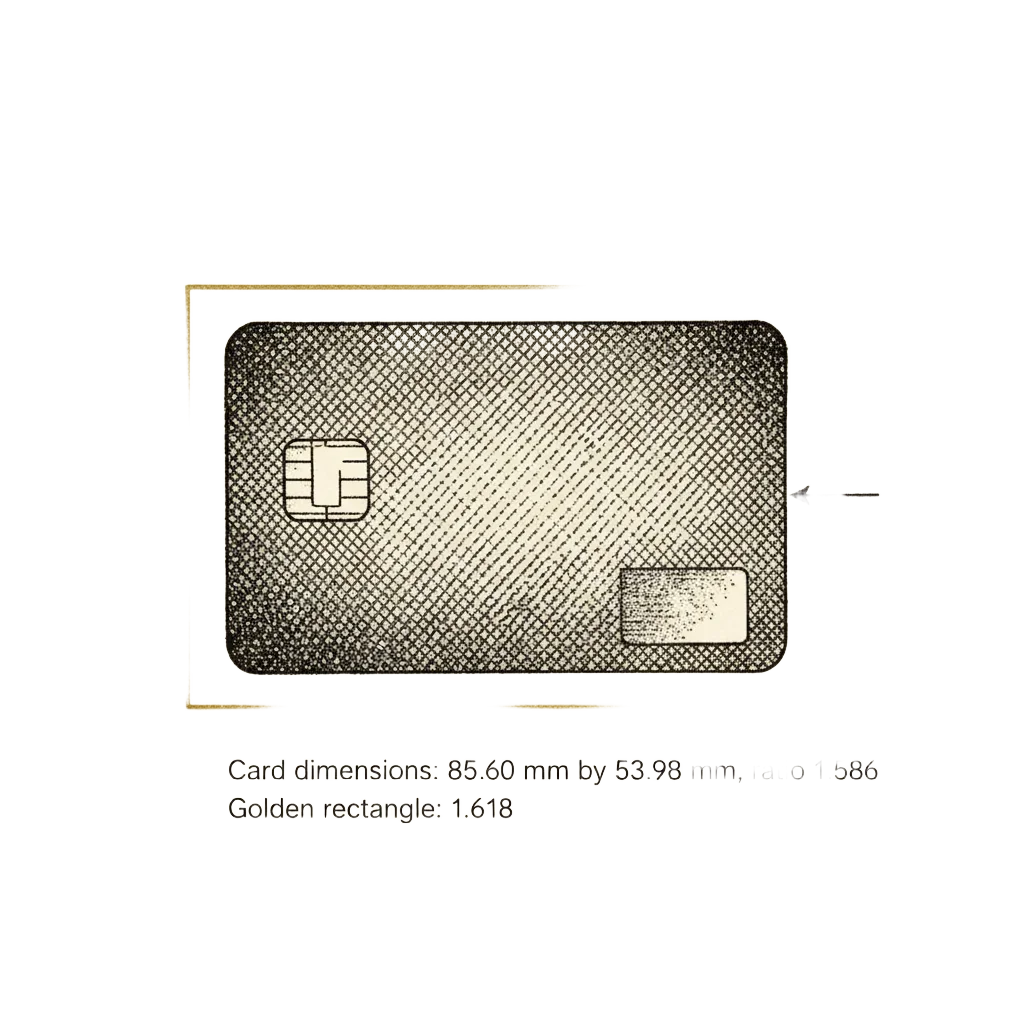 A plain bank card with a golden rectangle outline overlaid, the golden outline visibly a little longer than the card