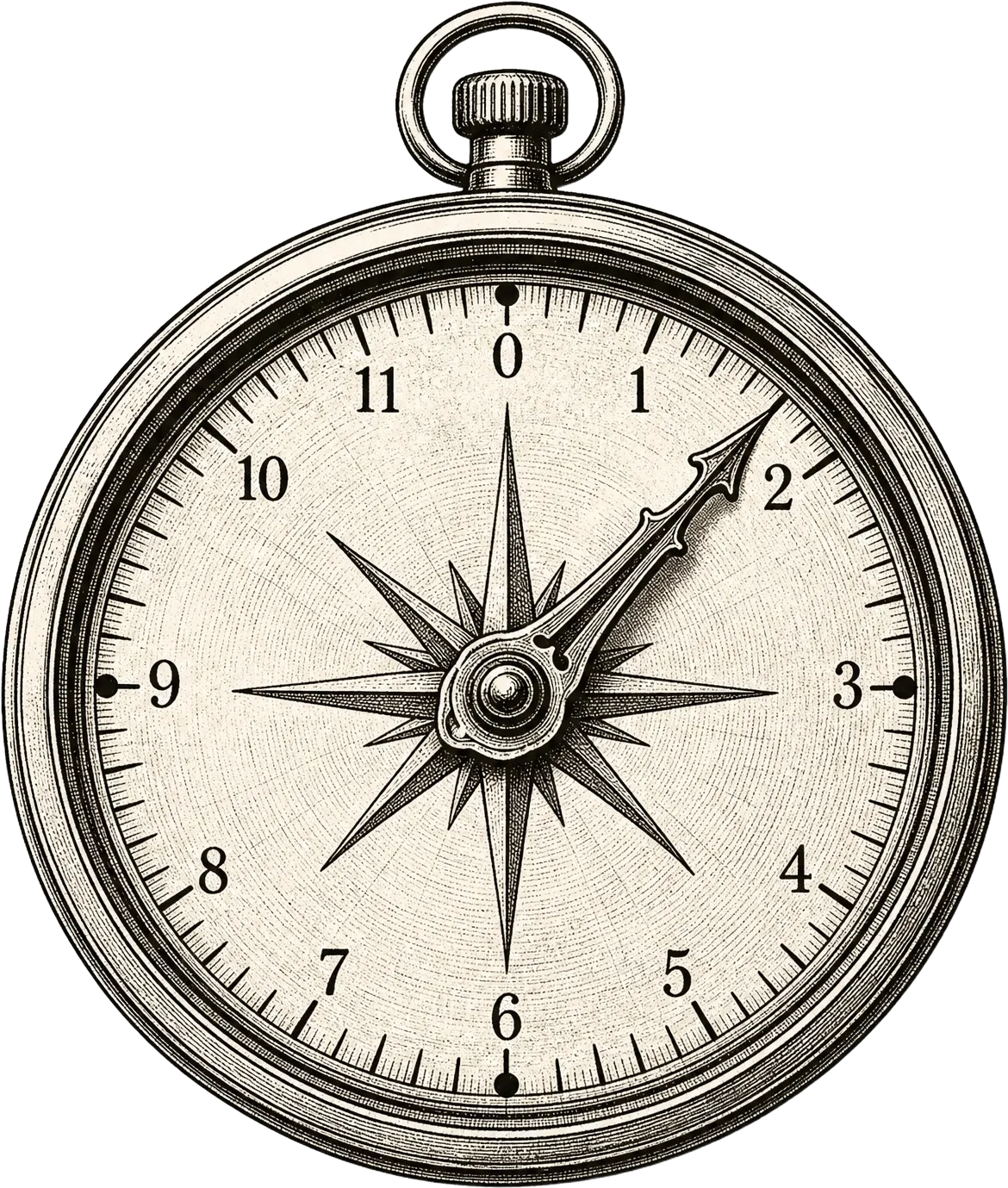 Ink illustration of a compass dial reimagined as a number selector