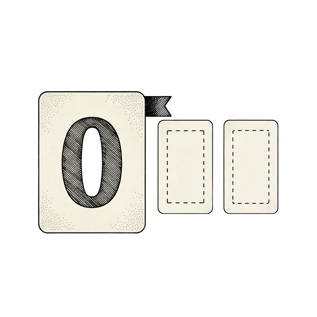 Three digit cards with the first card showing a bold zero holding its place