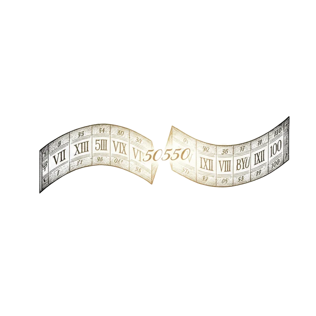 A long paper strip numbered 1 to 100, folded neatly in half, the number 5050 glowing where the two ends meet
