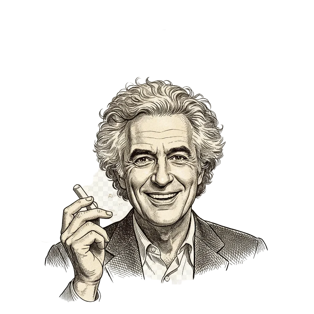 Portrait of Feynman in the 1980s, grinning with chalk in hand before a wall of diagrams, a card pinned at centre reading 137
