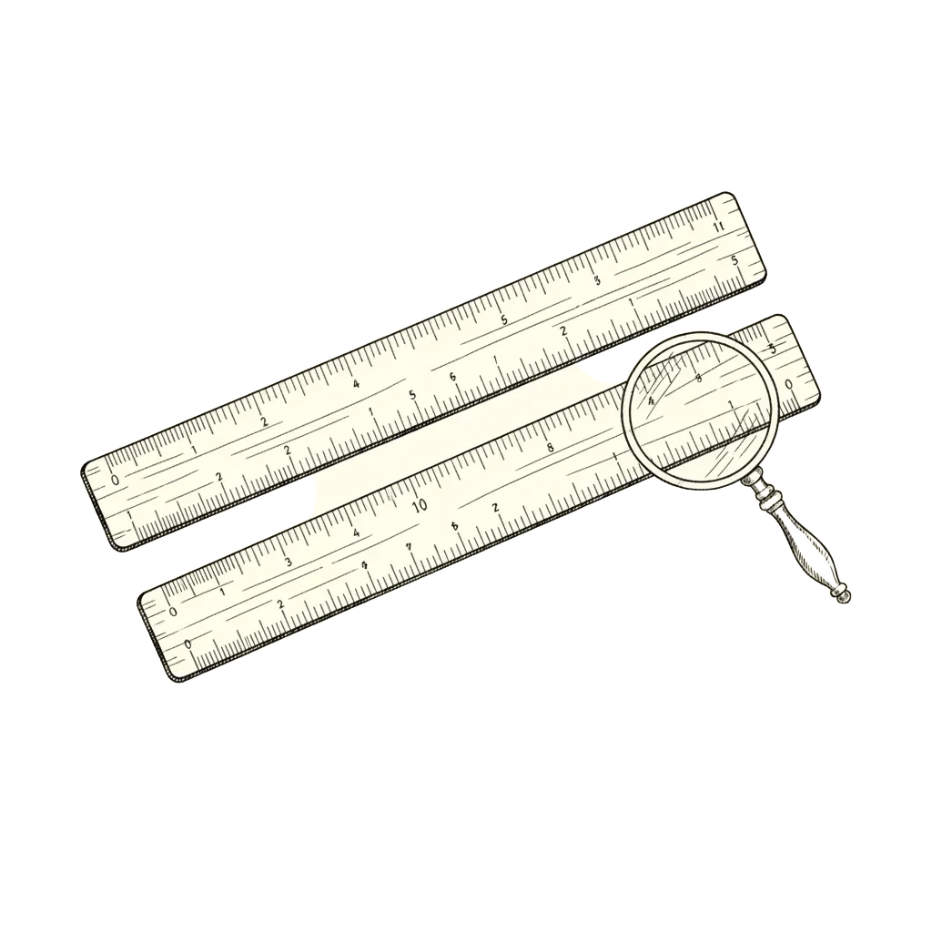 Two nearly identical rulers side by side, their marks drifting apart only at the very end