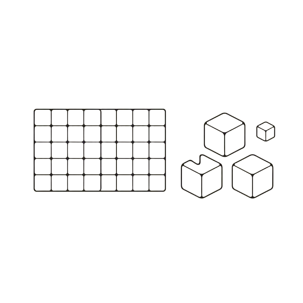 Friendly building-block puzzle: squares fitting together perfectly, and cubes that don't quite add up
