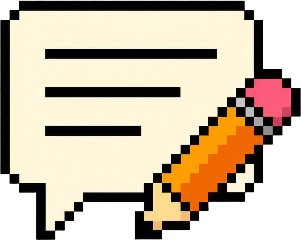 Pixel speech bubble and pencil icon
