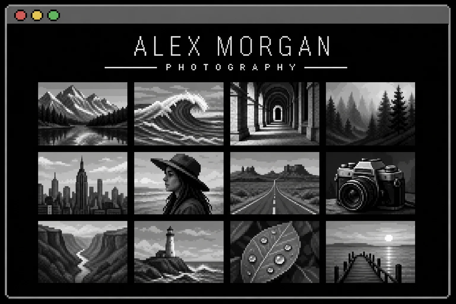 Pixel thumbnail of a high contrast photographer gallery website