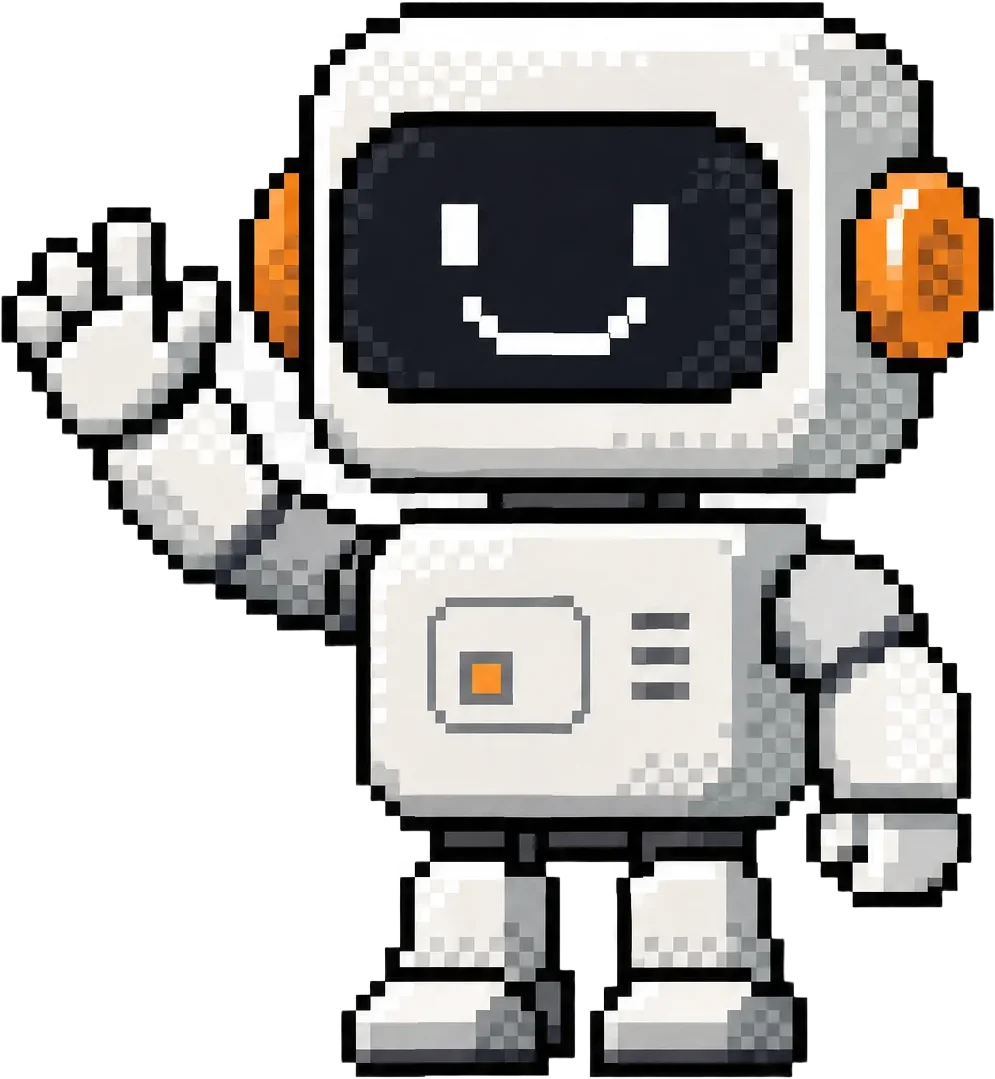 Pixel robot mascot waving