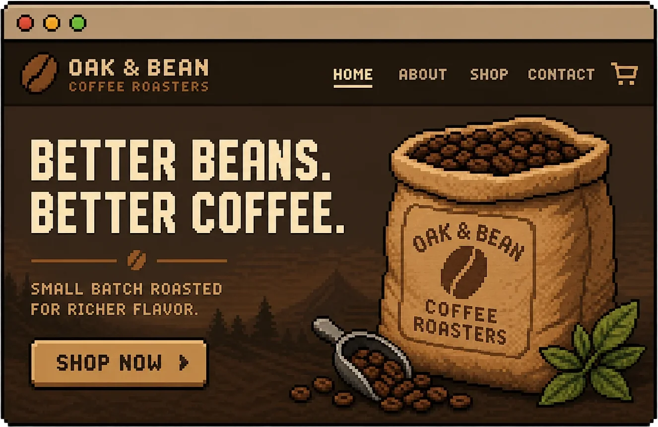 Pixel thumbnail of a warm coffee roaster website