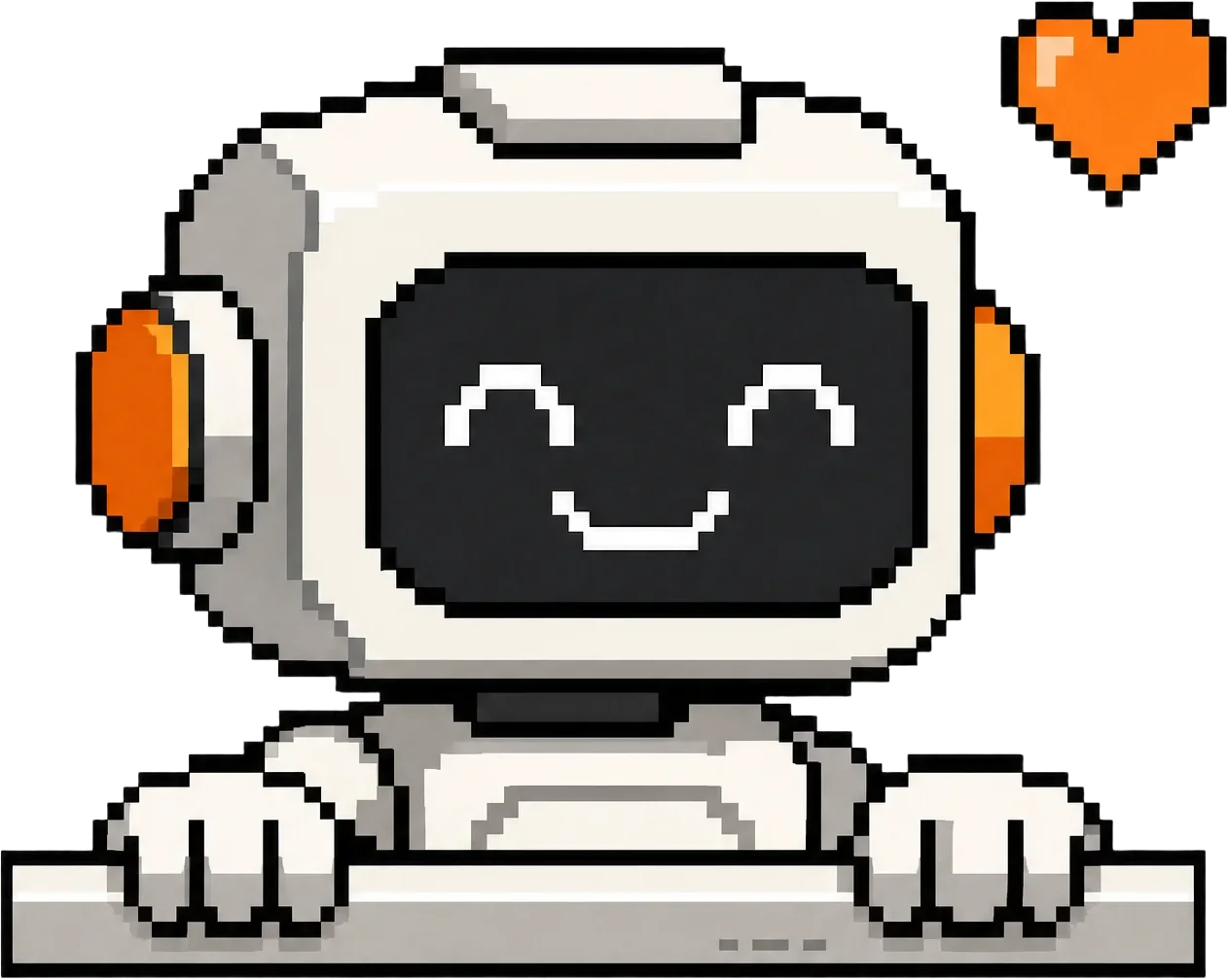 Pixel robot mascot peeking with a heart