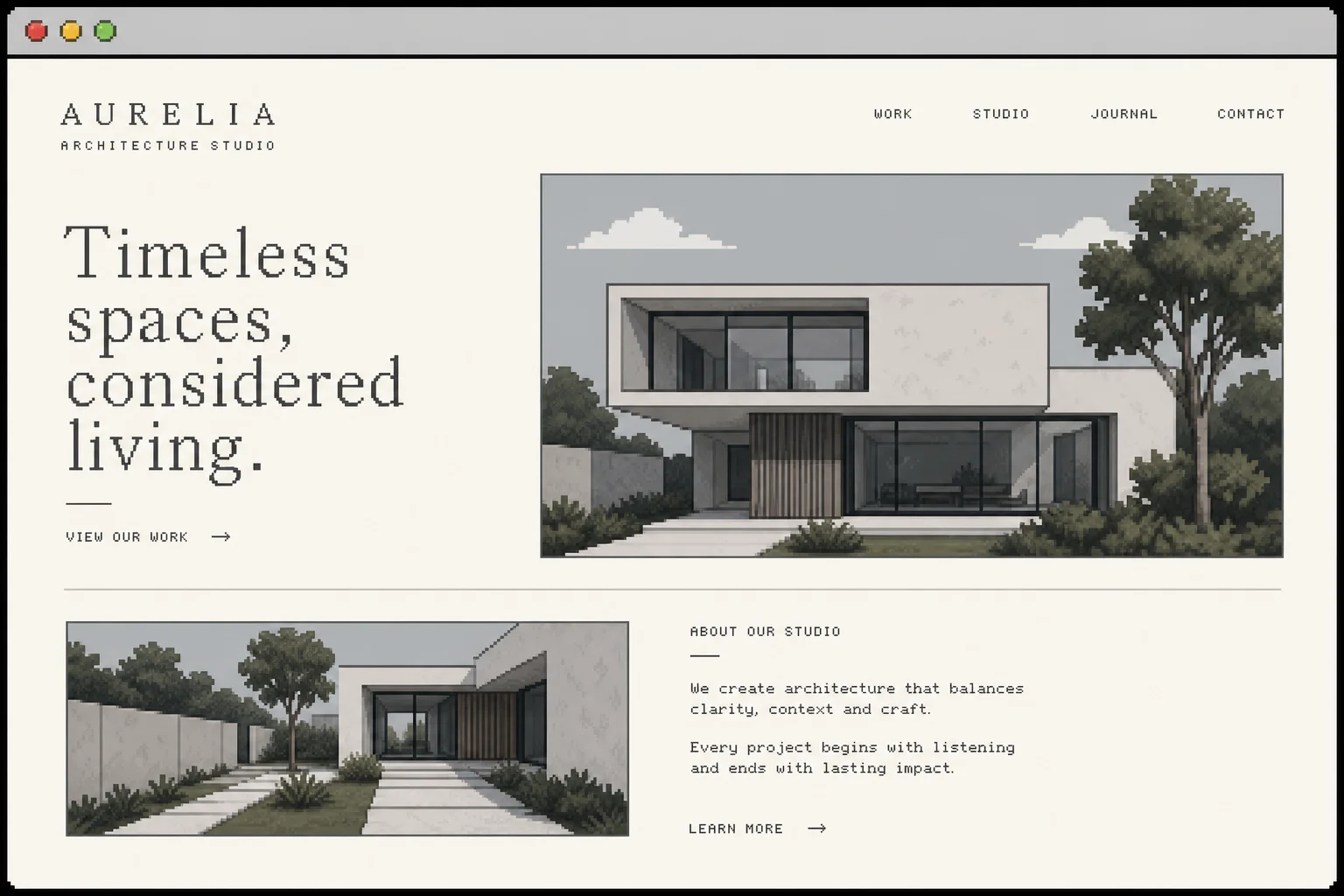 Pixel thumbnail of a minimal architecture studio website